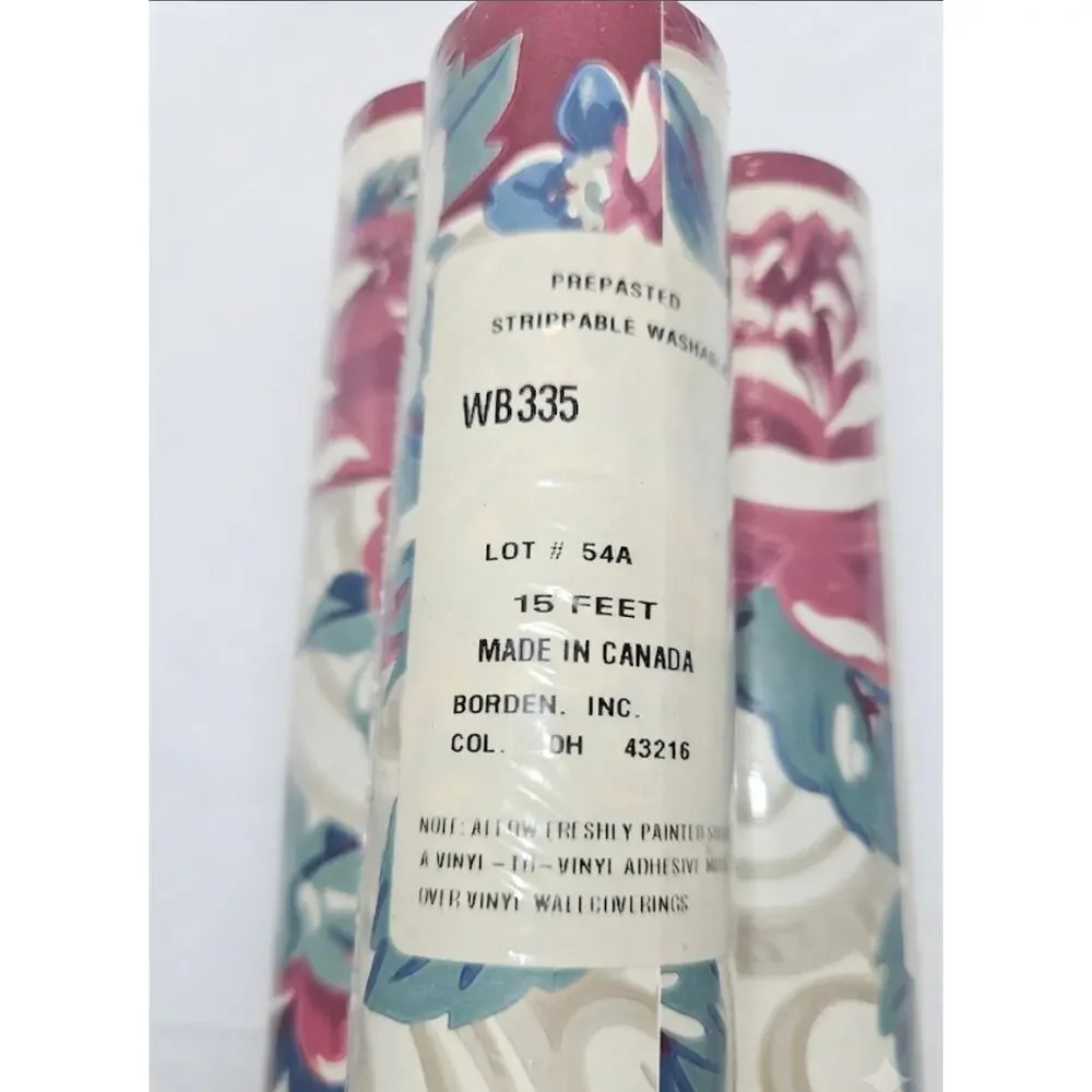 Vintage Pre Pasted Cabbage Rose Wallpaper Border Lot of 4 15 Feet Each Cottage